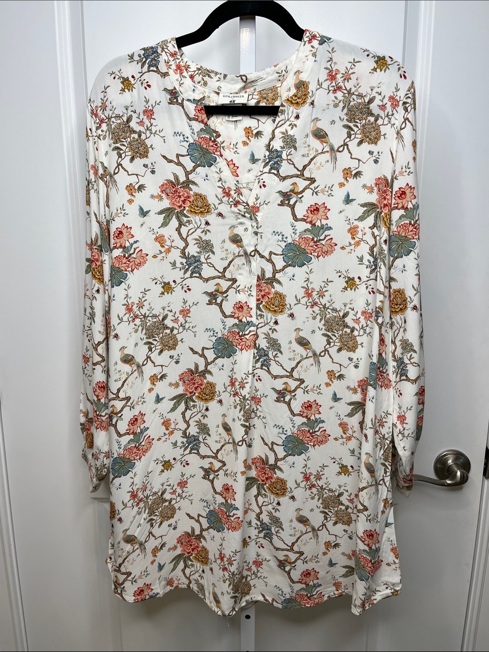 Women's Long Sleeve Floral Tunic Dress in Ivory with Multi-Color Print 10
